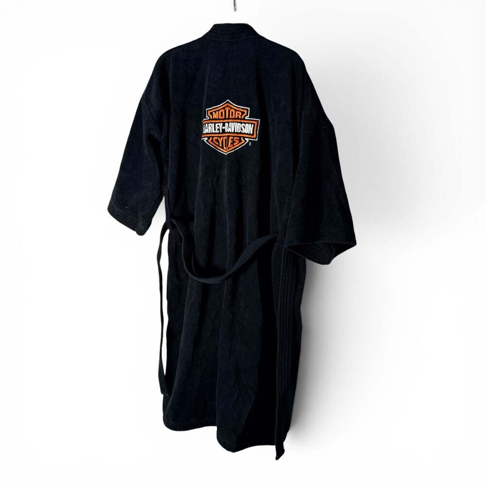 Harley-Davidson Black Terry Cloth Embroidered Logo Bathrobe - Picture 4 of 5